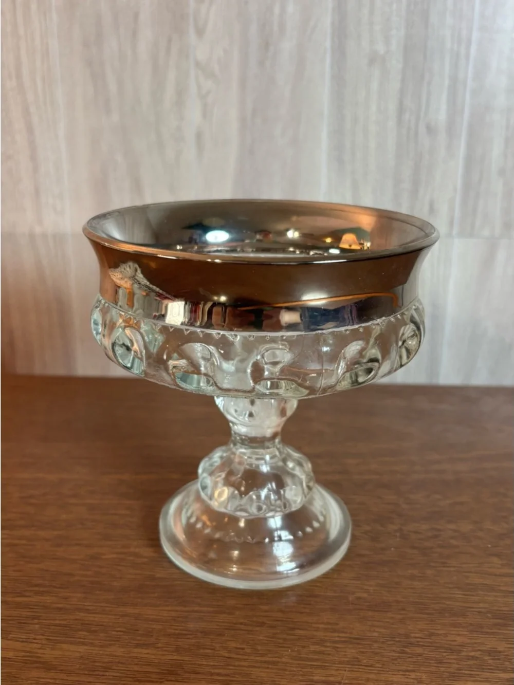 Vintage 1960’s Wedding Glass Compote with Silver-Tone Rim